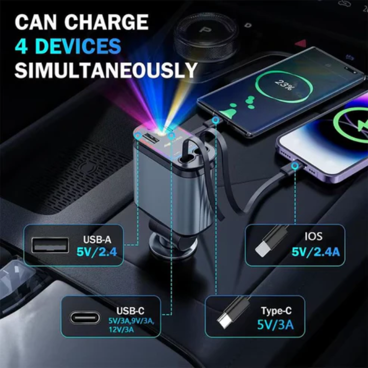 4 in 1 Retractable Car Charger