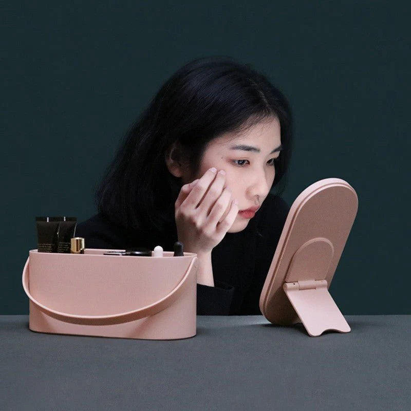 Portable LED Light Storage Beauty Box And Makeup Mirror