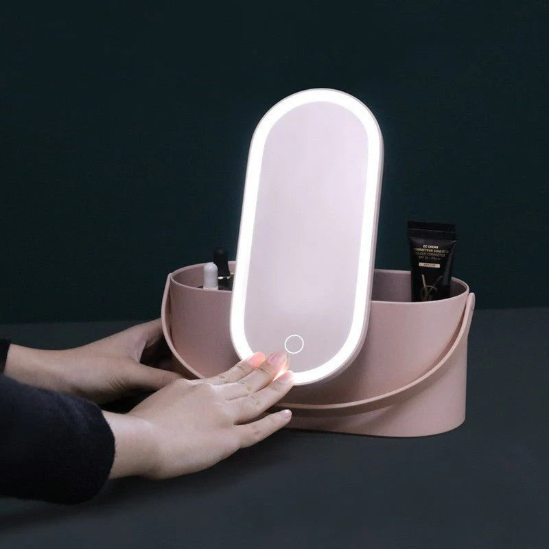 Portable LED Light Storage Beauty Box And Makeup Mirror