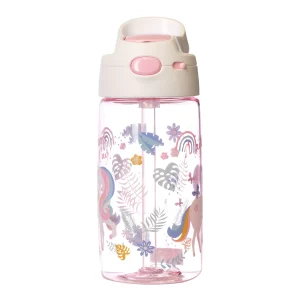 B&B Jeko Jeko Tritan Unicorn Design Straw Cup Bottle for Kids, 450ml, Pink