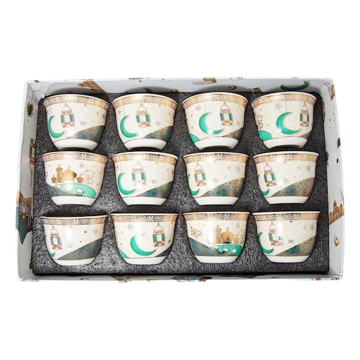 Lihan Ceramic Coffee Cup Set with Ramadan Design, Multicolor, Pack Of 12 Pcs