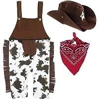 Baby Boy's Western Cowboy Romper Sets with Scarf and Hat