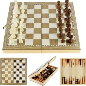 T Sports Wooden Chess 3-in-1 (Chess, Checkers & Backgammon), Medium